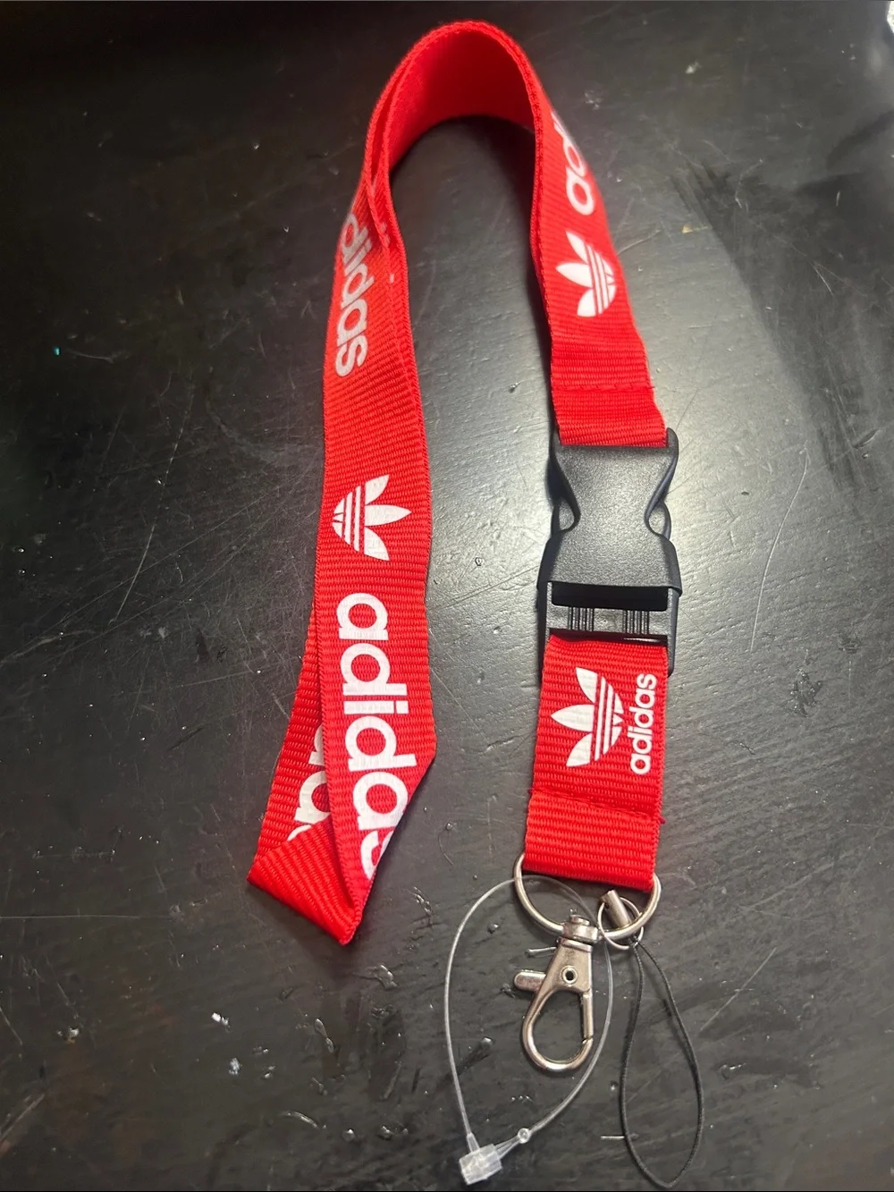 adidas Red and White Logo Lanyard with Clip